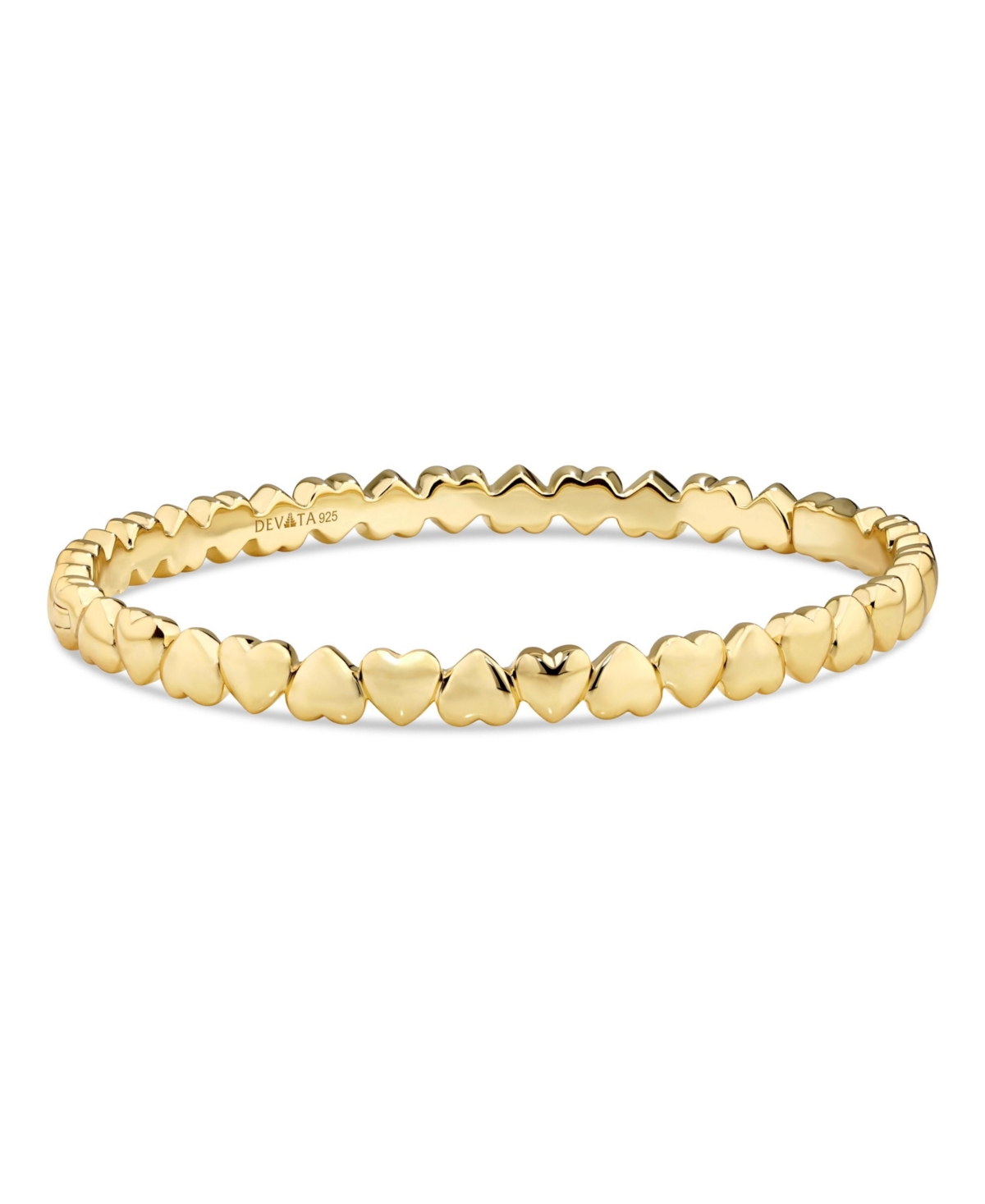 Devata Sweet Heart Eternity Bangle Bracelet in Gold Plated Sterling Silver, Size Medium