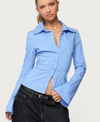 Women's Pinstripe Tailored Button Up Shirt