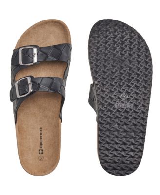 Men's Double Strap Contour Sandals Slip on Buckle Slides Faux Leather Footbed Sandal Ergonomic Cork-Inspired Sole Summer Footwear