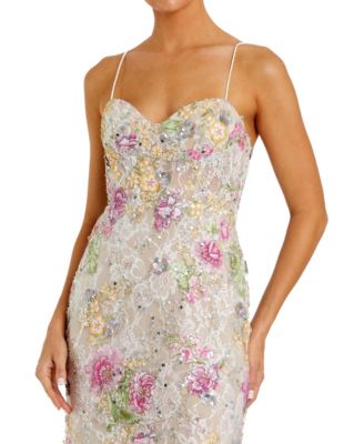 Women's Embellished Bustier Floral Trumpet Gown