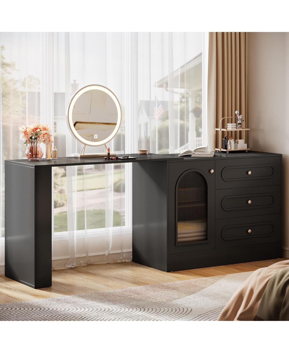 Tribesigns 78-Inch Vanity Desk 3 Drawers, with Reversible Cabinet