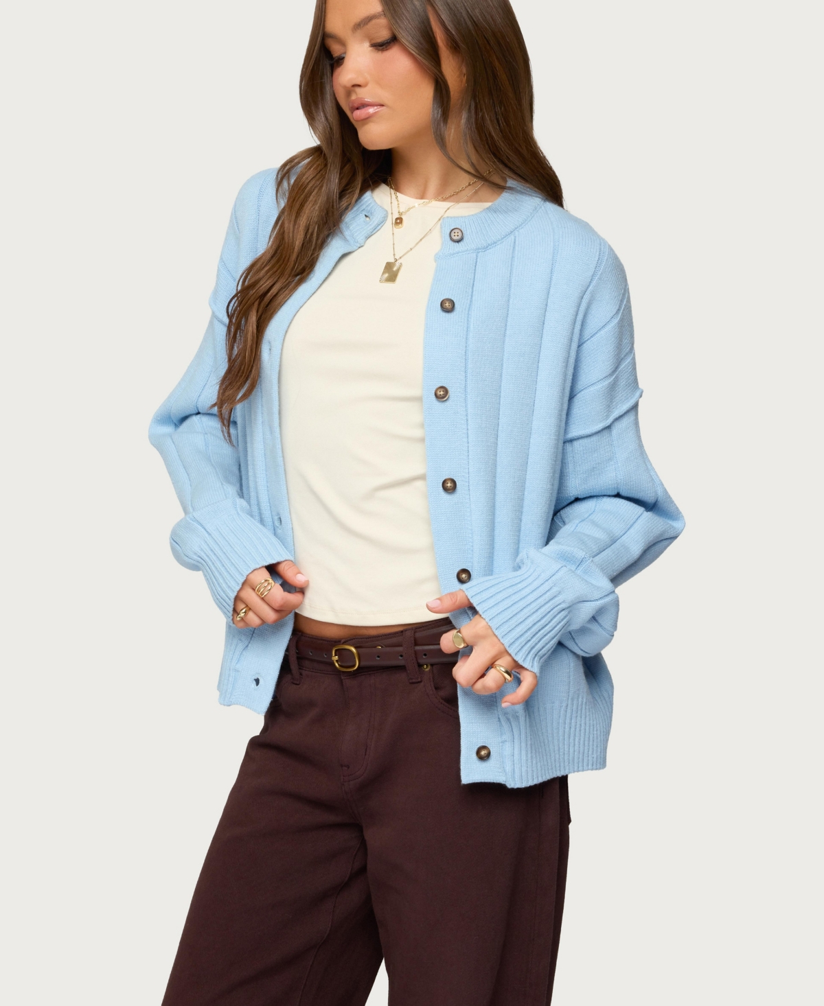 Edikted Women's Joanie Wide Ribbed Knit Cardigan