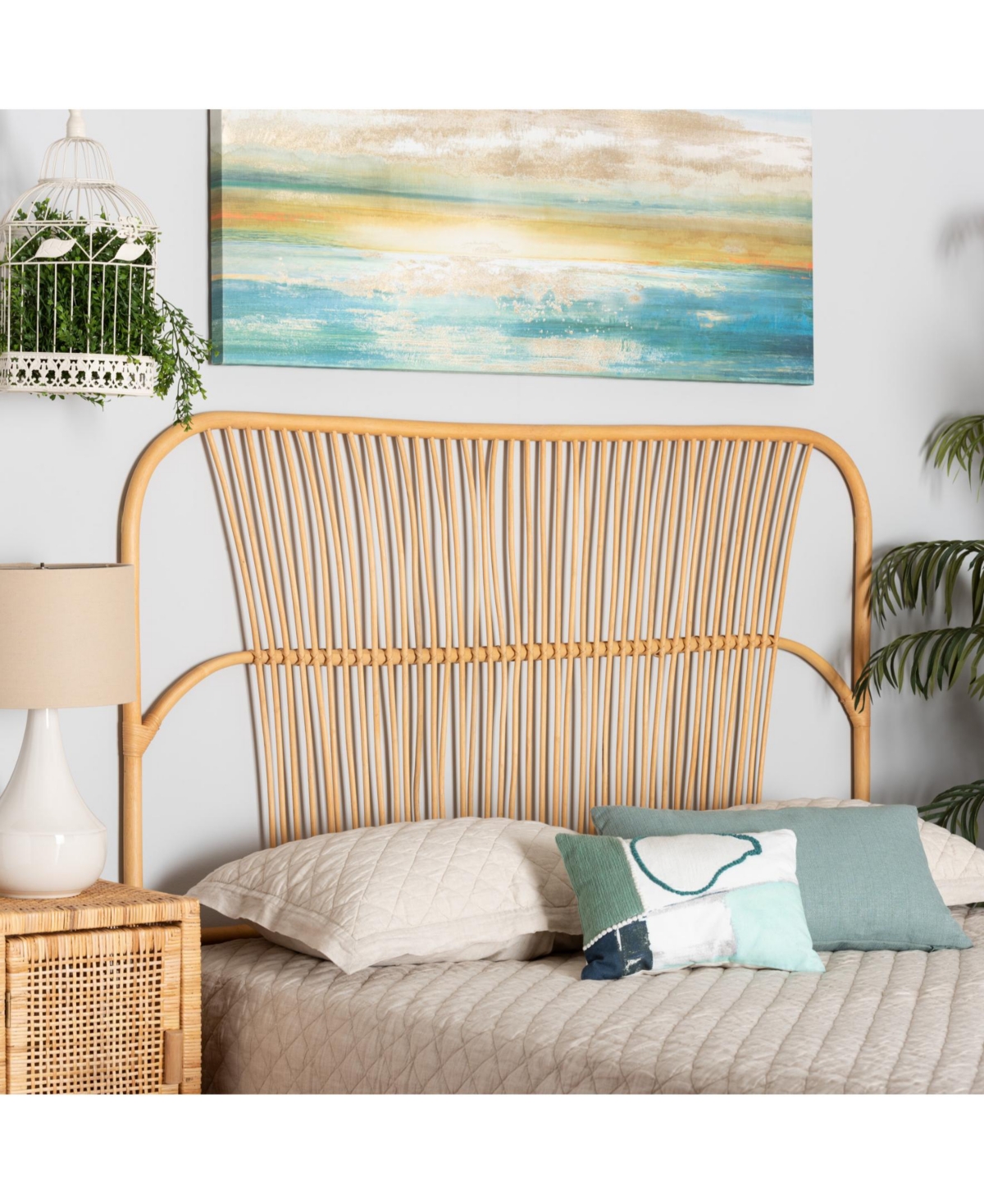 Furniture Laina 2" Rattan Bohemian Queen Wall-mount Headboard