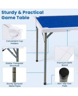 35-Inch Folding Mahjong Table for 4 Players with Cup Holders and Card Slots