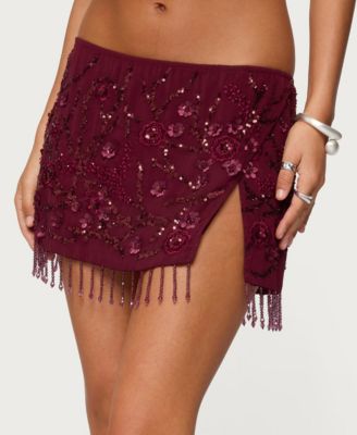 Women's Chiffon Sequin Bead Fringed Mini Skirt