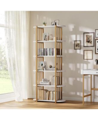 6-Tier Wooden Bookshelf, 71" Industrial Tall Bookcase with Metal Frame
