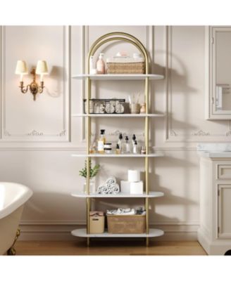 71" 5-Tier Metal Collapsible Bookshelf, Portable Freestanding Bookcase, Tall Storage Organizer Display Rack for Home Office, Living Room