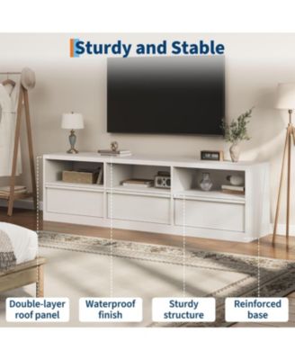 70" TV Stand for TVs up to 85", Mid Century Modern Entertainment Center with Drawer, Open Shelves & Cable Management