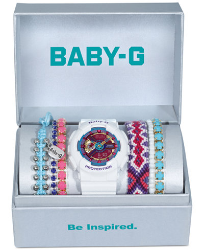 Baby-G Women's White Resin Strap Watch and Bracelets Gift Set 46x43mm BA112-7ABOX - A Macy's Exclusive