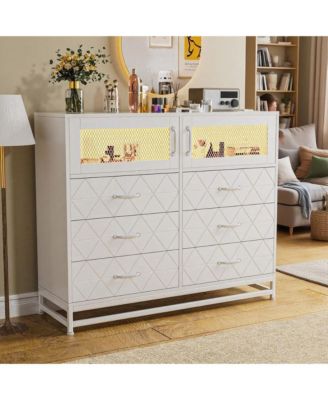 Dresser for Bedroom with 6 Drawers 2-Door Storage Cabinet Dressers & Chest of Drawers with Charging Station