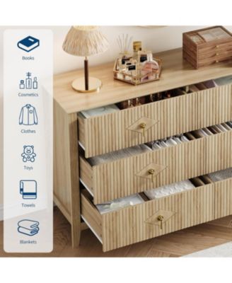54" Wide Fluted 6-Drawer Modern Wood Dresser for Bedroom with Large Storage Organizer Cabinet