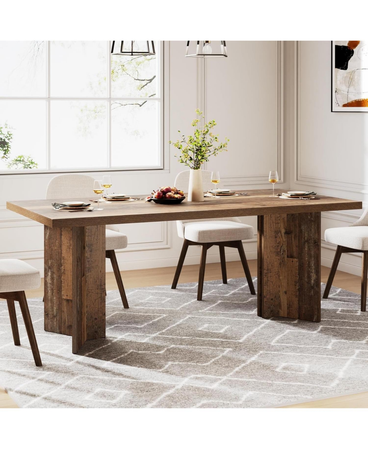 Tribesigns 63-inch Dining Table for 4-6, Farmhouse Kitchen Table with Large Tabletop, Rectangular Dinner Eating Table