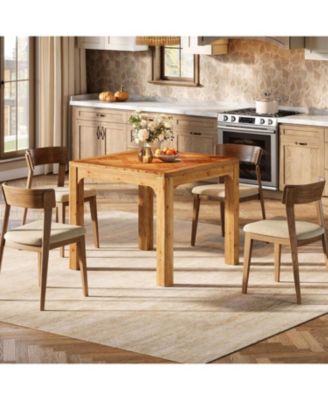31.5" Square Farmhouse Dining Table, Solid Wood Rustic Kitchen Table with 3D Textured Tabletop, Brown