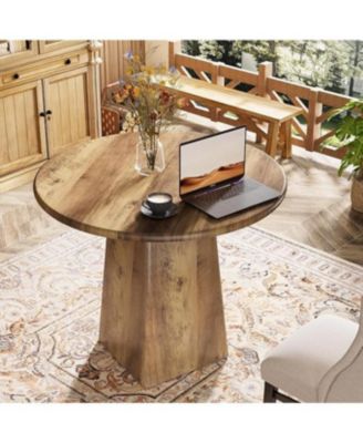31.5-Inch Round Dining Room Table for 2-4, Farmhouse Small Kitchen Dinner Table, Rustic Brown