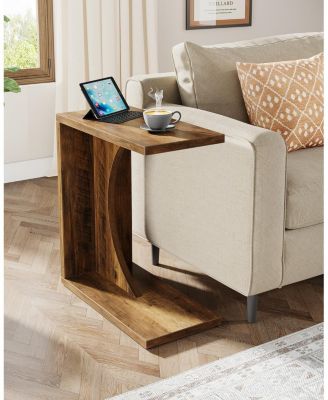 C-Shaped End Table for Couch, Sofa Side Table, Living Room, Bedroom (1, Rustic Brown)