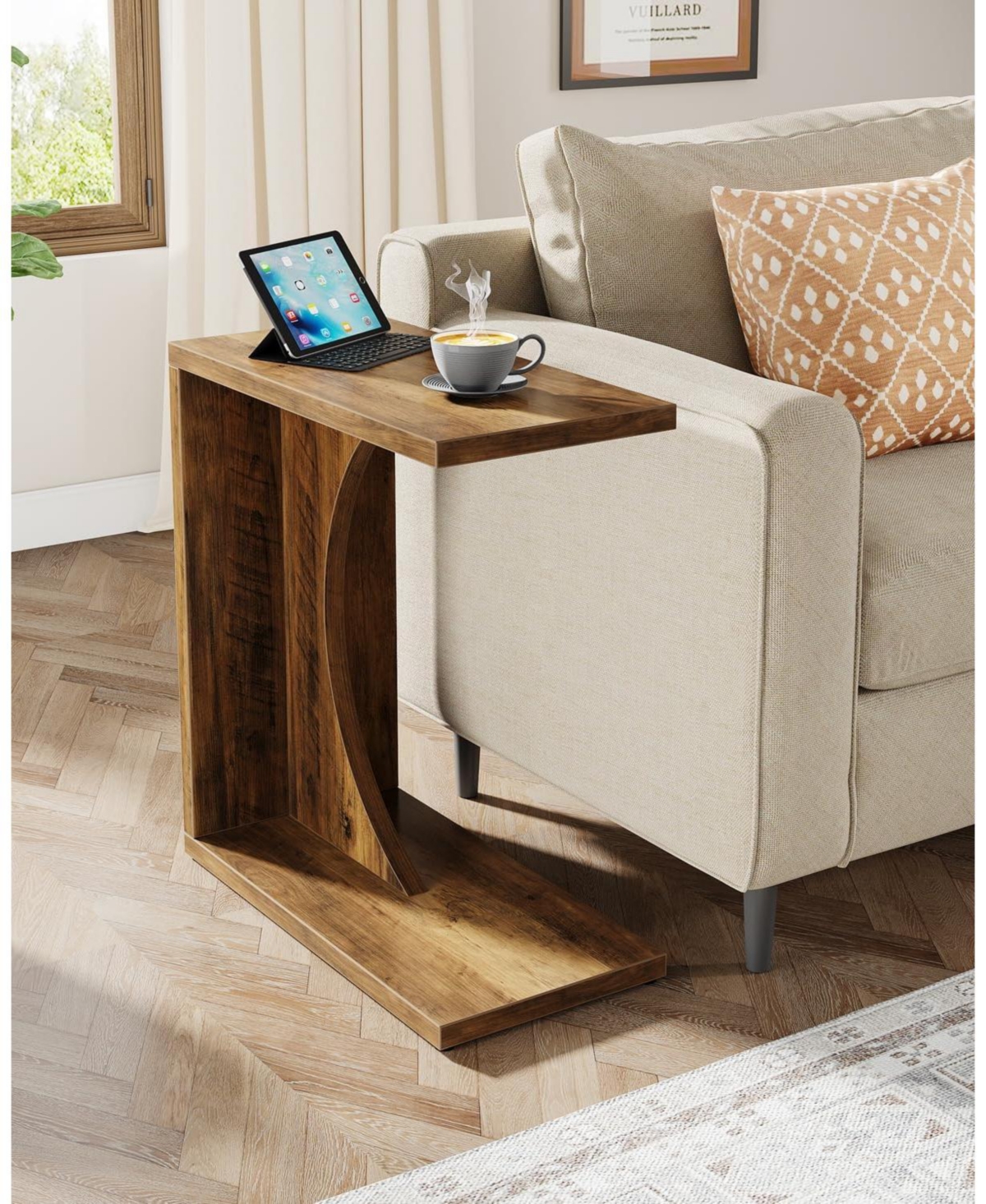 Tribesigns C-Shaped End Table for Couch, Sofa Side Table, Living Room, Bedroom (1, Rustic Brown)