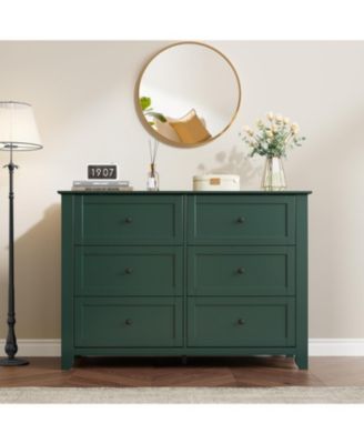 Green 6 Drawer Dresser for Bedroom, Wide Wooden Chest with Deep Drawers,Modern Storage Organizer for Hallway, Entryway