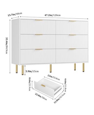 Fluted Wood Dresser 6 Drawers Dresser for Bedroom, Large Modern Chest of Drawers, Brown Dresser