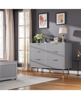 Fluted 6 Drawer Storage Dresser, Tall Modern Chest with Ample Deep Drawers and Wide Top