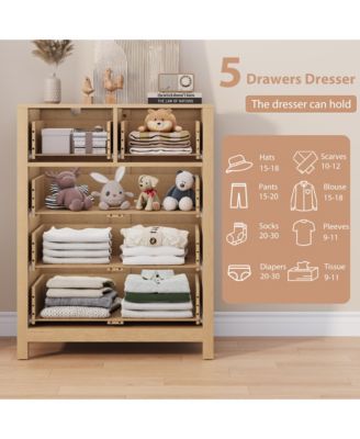 5 Drawer Dresser for Bedroom, Modern Tall Dresser Organizer with Storage Drawers