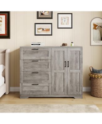 43.3'' H Armoire Wardrobe Closet with 4 Drawers and 2 Doors, Hanging Rod