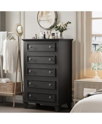 5-Drawer 48" Wood Chest with Deep Drawers, Modern Storage Organizer Tall Bedroom Dresser