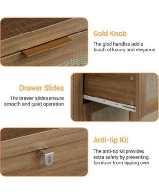 "47.2-Inch Rattan Buffet Sideboard Cabinet, Boho Credenza with Drawers & Doors, Wooden Coffee Bar Storage for Entryway or Living Room"