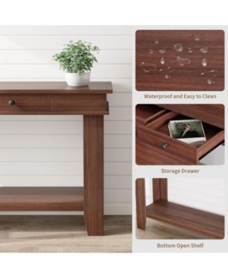 54" Long Console Table, Wooden Entryway Table with 2 Drawers & Open Storage Shelf, Sofa Table Behind Couch, Farmhouse Entry Foyer Table