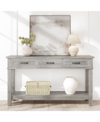 52" Console Table Entryway Table with 3 Storage Drawers, 3-Tier dustrial Metal Sofa Table Behind Couch Table, Hallway Table forEntryway, Brown