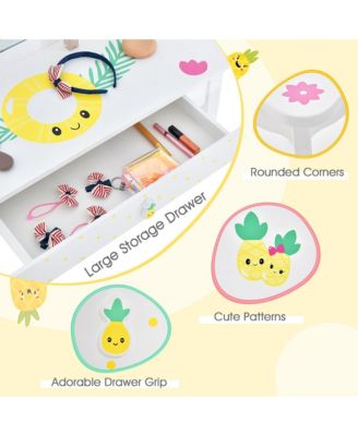 Kids Vanity Table Set Tri-Folding Mirror Pretend Play Dressing Large Drawer