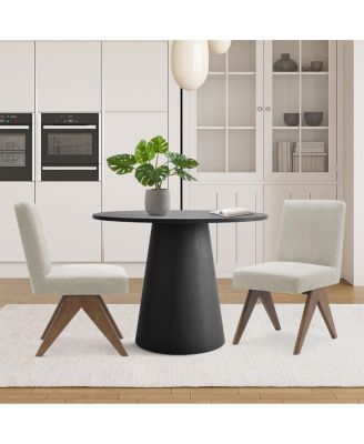 3-Piece Round Dining Table Set for 2, Upholstered Chairs with Rubberwood Legs, Modern Kitchen Table Set for Small Spaces