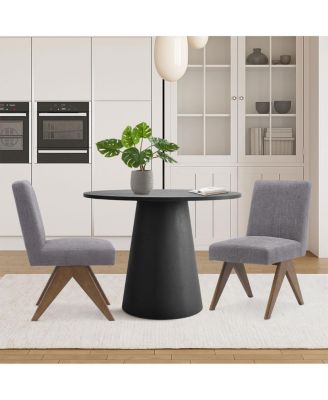 3-Piece Round Dining Table Set for 2, Upholstered Chairs with Rubberwood Legs, Modern Kitchen Table Set for Small Spaces