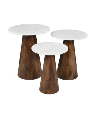 Nolan Marble Top Three Pack Solid Wood Accent Table Set