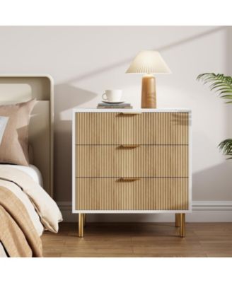 Modern 3 Drawer Dresser for Bedroom, Wood Chest with Gold Handle and Large Drawers for Living Room, Hallway, Entryway