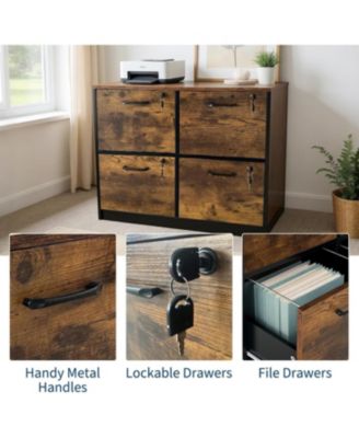 4 Drawer File Cabinet with Lock, Wooden Locked File Cabinets Printer Stand for Home Office, Lockable Filing Cabinet