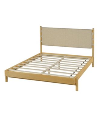  Modern Queen Bed Frame Set with 2 Nightstands, Beige Wood Platform Bed