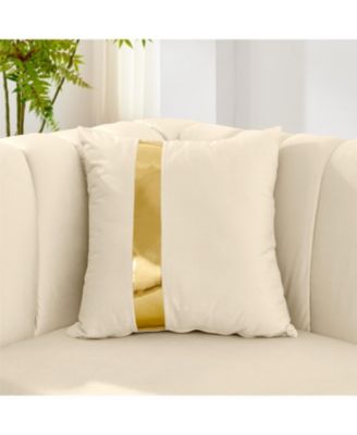 69" Velvet Loveseat Sofa, Gold Trim, Tufted, Pillows, Beige