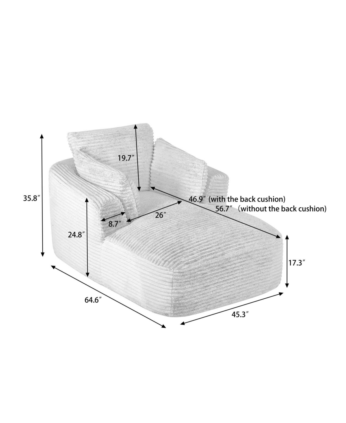 Streamdale Oversized Corduroy Chaise Lounge Sofa