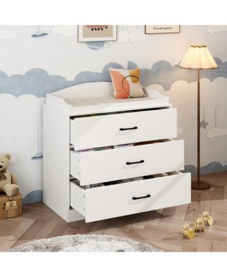 Multi-purpose changing table with three drawers, baby changing station with changing table top and drawers