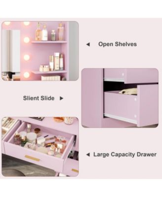 61" Vanity Desk with Mirror and Lights, 8 Drawers & 2 Shelves, 3 Lighting Modes, Makeup Vanity with Adjustable Brightness for Bedroom