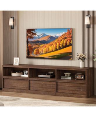 70" TV Stand for TVs up to 85", Mid Century Modern Entertainment Center with Drawer, Open Shelves & Cable Management