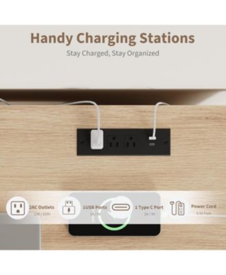 54" Fluted Executive Desk with Charging Station, Modern Home Office Writing Desk with File Drawers and Cabinet Storage