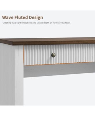 54" Fluted Executive Desk with Charging Station, Modern Home Office Writing Desk with File Drawers and Cabinet Storage