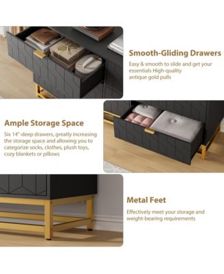 53.5" 6-Drawer Dresser for Bedroom, Wide Modern Storage Chest with Metal Legs, Organizer Cabinet for Entryway or Living Room