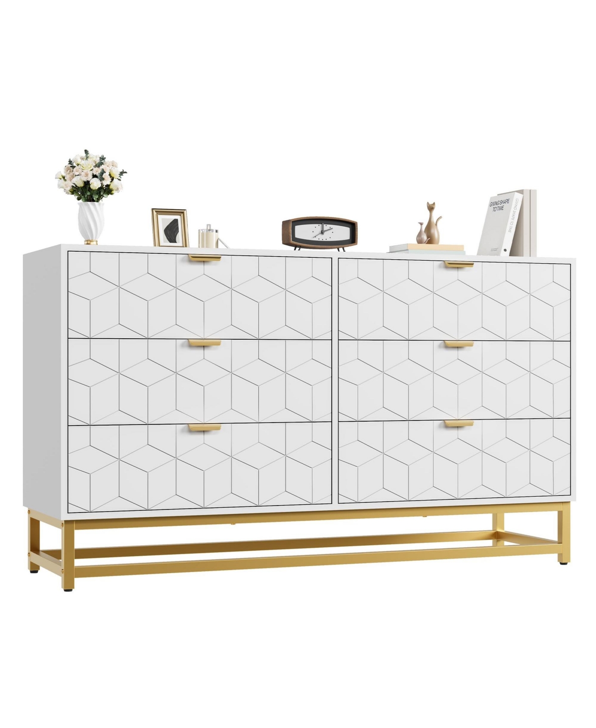 gaomon 53.5" 6-Drawer Dresser for Bedroom, Wide Modern Storage Chest with Metal Legs, Organizer Cabinet Entryway or Living Room