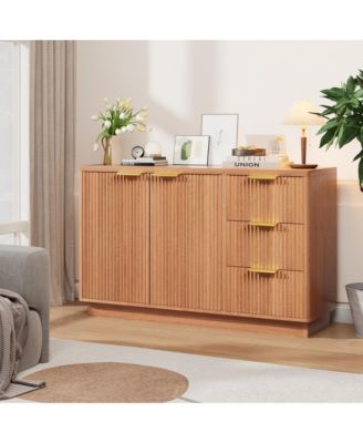 47 in Modern Sideboard Buffet Cabinet with 3 Drawers and 2 Door Storage Wood Buffet Table