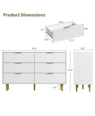 Fluted Dresser for Bedroom,Wooden Chest of Drawers with Metal Handle & Feet