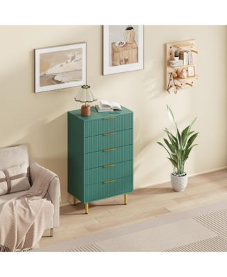 Fluted Dresser for Bedroom,Wooden Chest of Drawers with Metal Handle & Feet