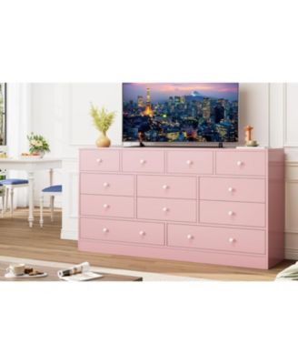 12 Drawer Dresser for Bedroom, 61 in Long Modern Pink Dresser TV Stand