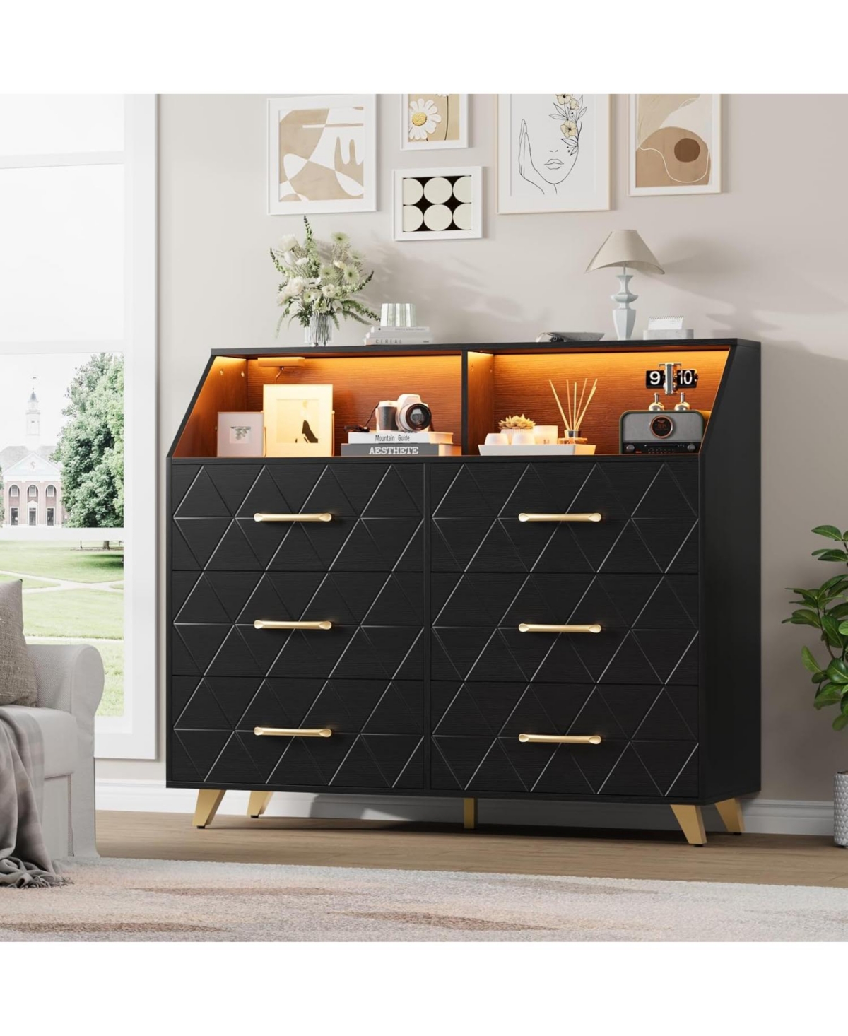 Gaomon 6 Drawer Double Dresser with Charging Station